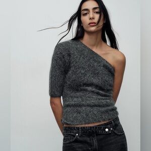 NWT ZARA Grey Alpaca Rich Asymmetric Sweater Jumper